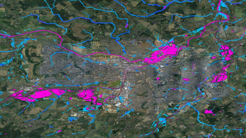 Pluvial 1-in-100 year flood simulation of Reading, UK - Fathom
