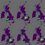 Decorative image showing multiple maps of the UK with different colour-coded hazard return periods