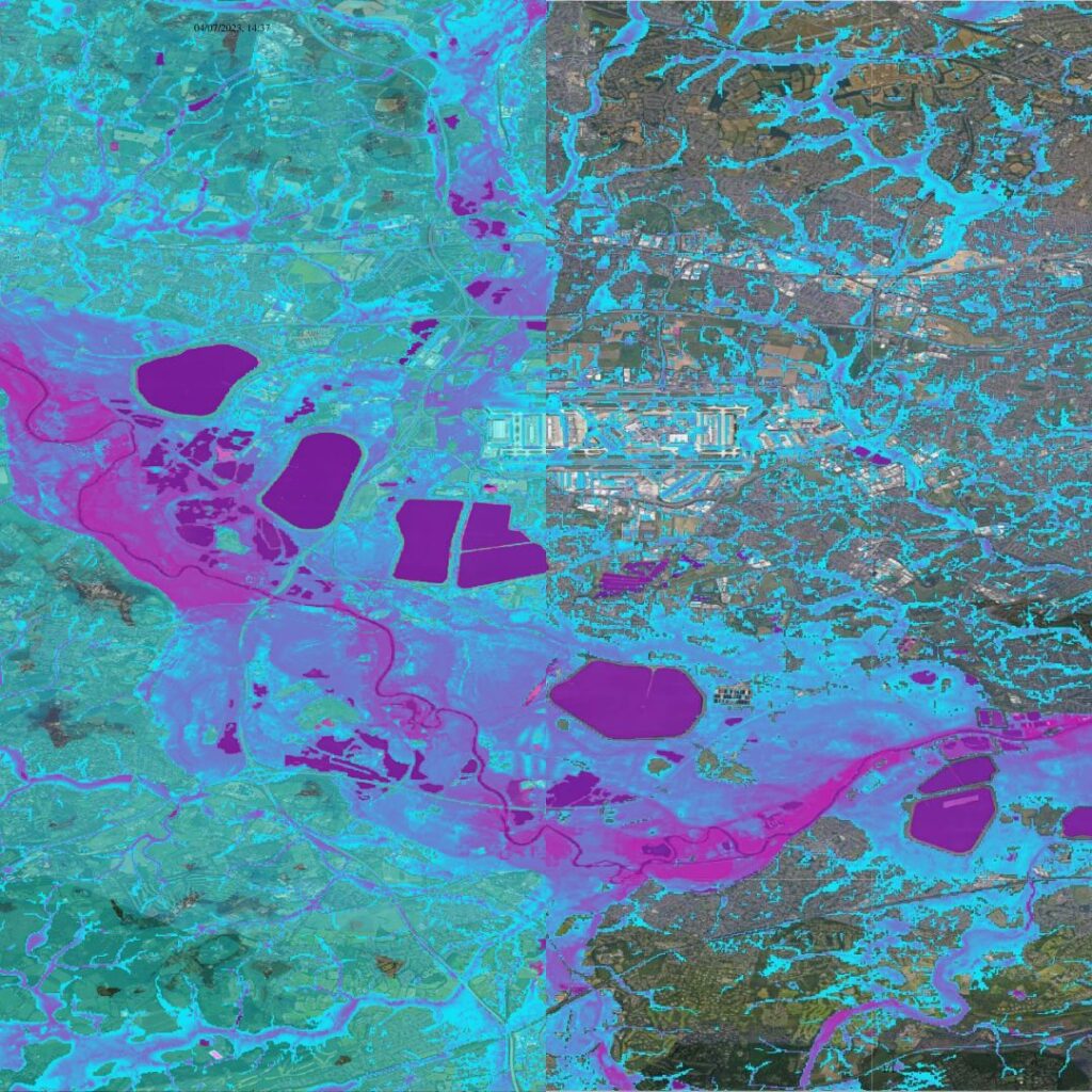 Risk Category - part of Fathom's Risk Scores. Overlaid on a flood inundation map.