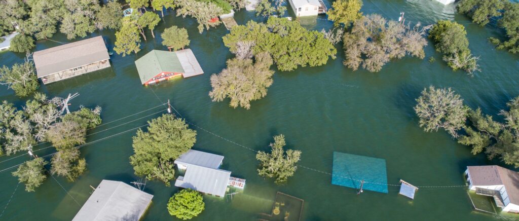 aerial footage of floodplain