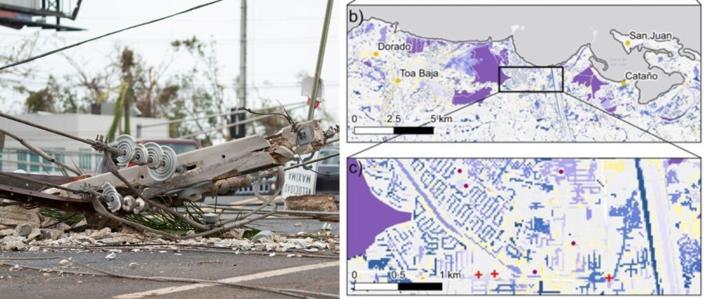 Composite showing hurricane damage plus a flood map taken from the research paper
