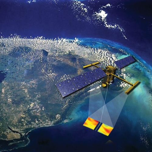Artist's impression of SWOT satellite in orbit