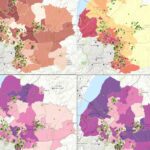 A composite image made up of four proof-of-concept application screenshots (presented only for display purposes) with example LSOAs highlighted. These are given as examples of the tool developed.