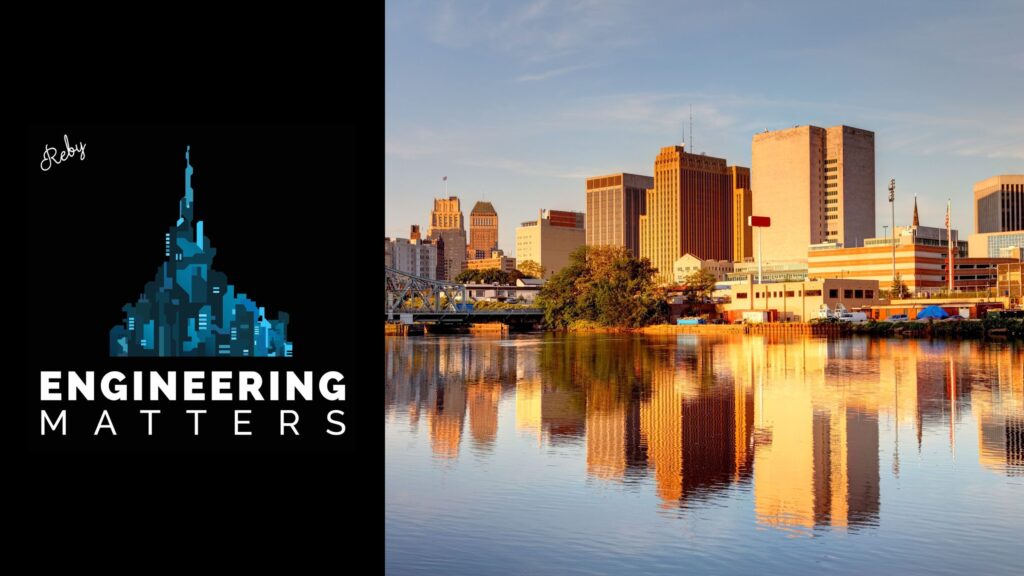 Downtown Newark skyline reflection on the banks of the Passaic River.