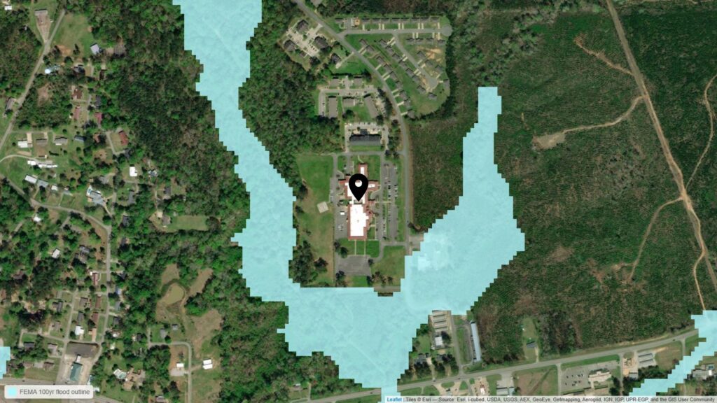 Critical access hospital in Alabama (FEMA, 1-in-100-year flood) - PIN