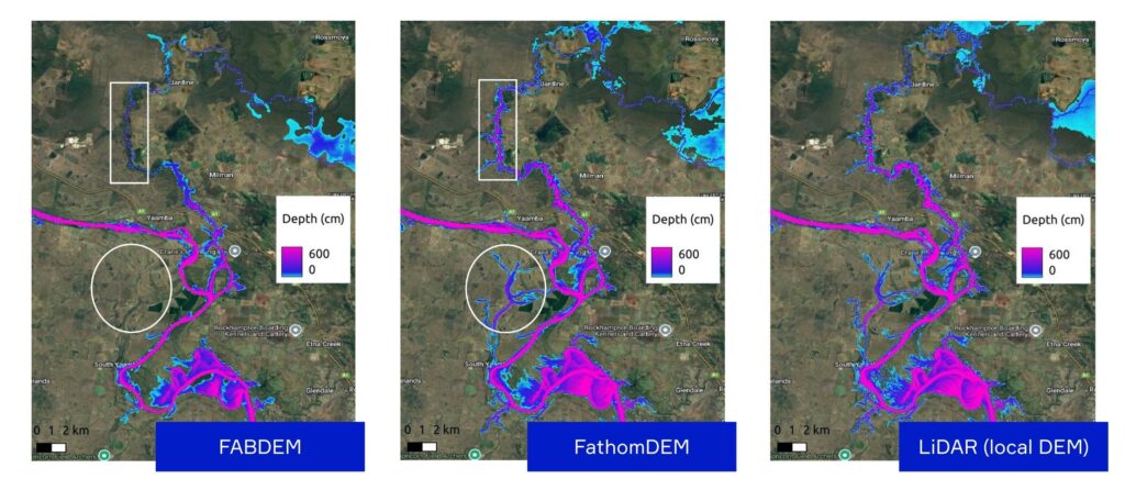 Comparison of FABDEM FathomDEM and LiDAR data