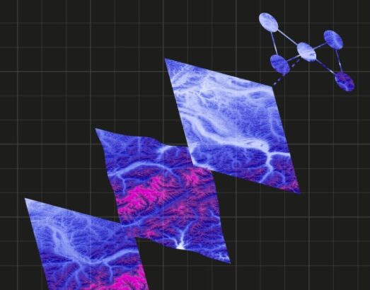 FathomDEM layers of DEM imagery with a satellite illustration