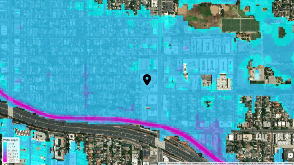 Hospital in California (1-in-100-year flood, pluvial, defended) - PIN