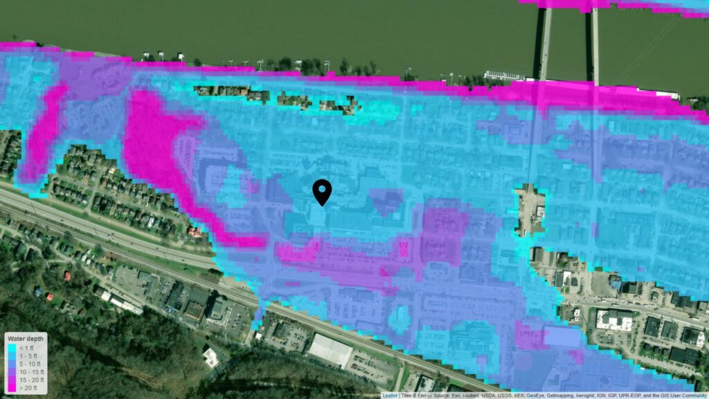 Hospital in Western Virginia (1-in-100-year flood, fluvial, defended) - PIN